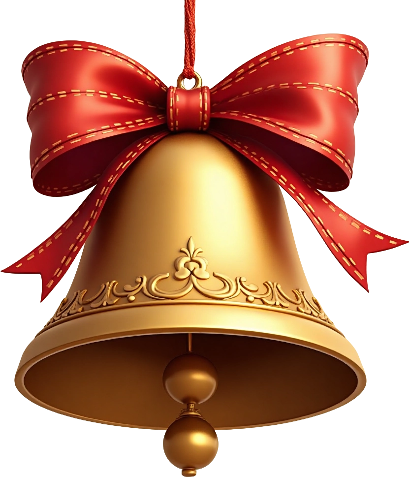 Festive Golden Bell with Red Bow